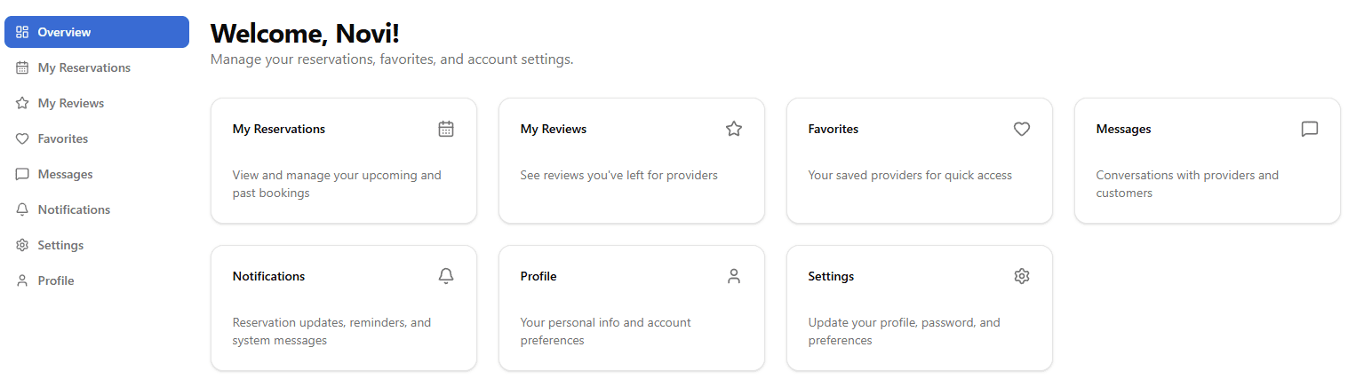 Customer browsing and booking services